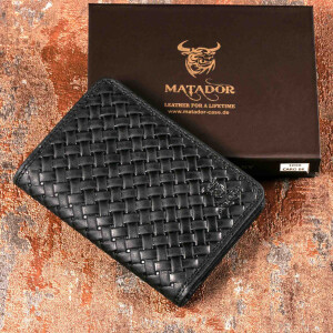 MATADOR PORTO Leder Kreditkartenetui Herren RFID TüV Karo Schwarz