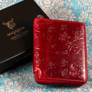 MATADOR Leder Portemonnaie GRANADA Damen Herren RFID Blumen Rot