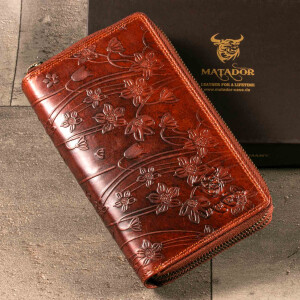 MATADOR MADRID Damen XXL Langbörse Geldbeutel RFID TüV Blumen Braun