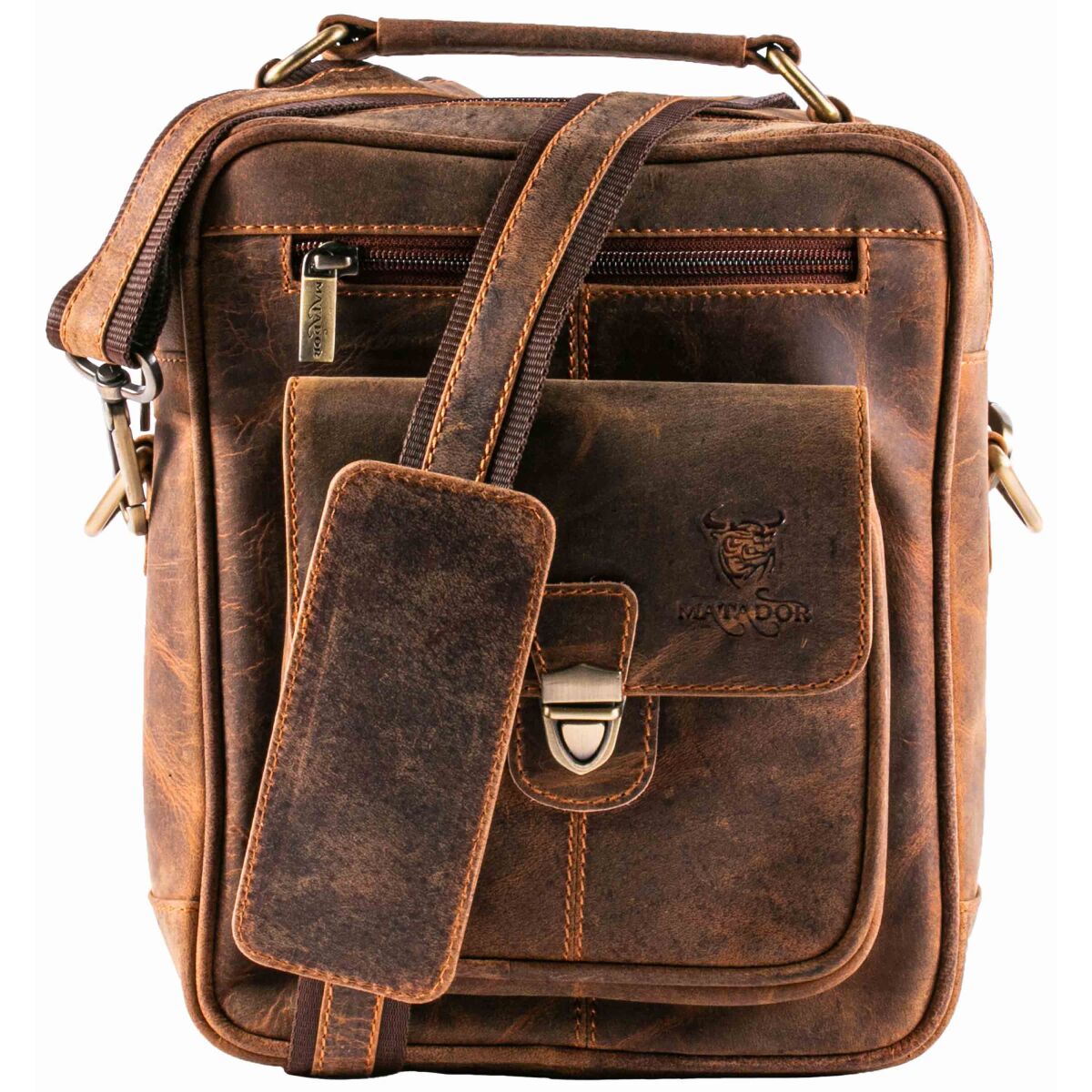 MATADOR Leder Umhängetasche Schultertasche Handyfach Vintage Braun