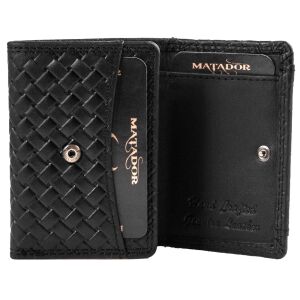 MATADOR GENF Kleine Leder Mini Geldbörse TüV RFID Karo Schwarz