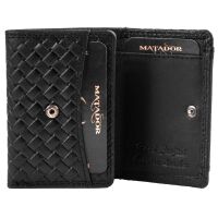 MATADOR GENF Kleine Leder Mini Geldbörse TüV RFID Karo Schwarz