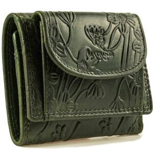 MATADOR GENF Kleine Leder Mini Geldbörse Damen RFID Blumen Grün