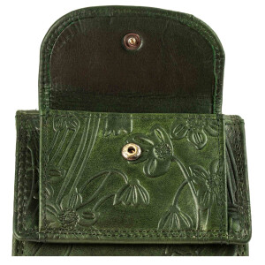 MATADOR GENF Kleine Leder Mini Geldbörse Damen RFID Blumen Grün