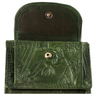 MATADOR GENF Kleine Leder Mini Geldbörse Damen RFID Blumen Grün