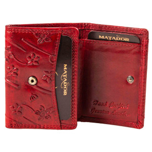 MATADOR GENF Kleine Leder Mini Geldbörse Damen RFID Blumen Rot