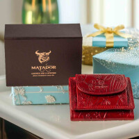 MATADOR GENF Kleine Leder Mini Geldbörse Damen RFID Blumen Rot