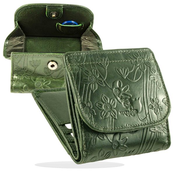 MATADOR WIEN Geldbörse Klein Mini Leder RFID TüV Brieftasche Blumen Grün