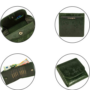 MATADOR Geldbörse Klein Mini Leder RFID TüV Brieftasche Blumen Grün