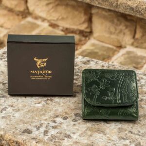 MATADOR WIEN Geldbörse Klein Mini Leder RFID TüV Brieftasche Blumen Grün