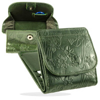 MATADOR Geldbörse Klein Mini Leder RFID TüV Brieftasche Blumen Grün
