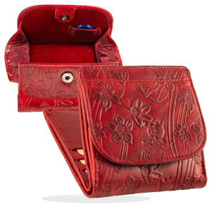 MATADOR Geldbörse Klein Mini Leder RFID TüV Brieftasche Blumen Rot