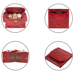 MATADOR WIEN Geldbörse Klein Mini Leder RFID TüV Brieftasche Blumen Rot