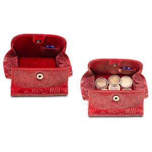 MATADOR WIEN Geldbörse Klein Mini Leder RFID TüV Brieftasche Blumen Rot