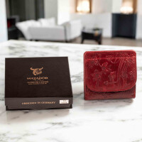 MATADOR Geldbörse Klein Mini Leder RFID TüV Brieftasche Blumen Rot