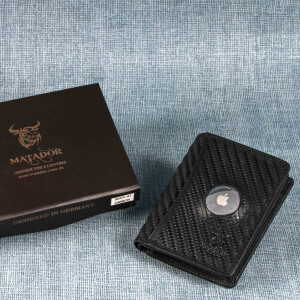 MATADOR Leder Geldbörse Herren AirTag Fach TüV RFID Carbon Schwarz