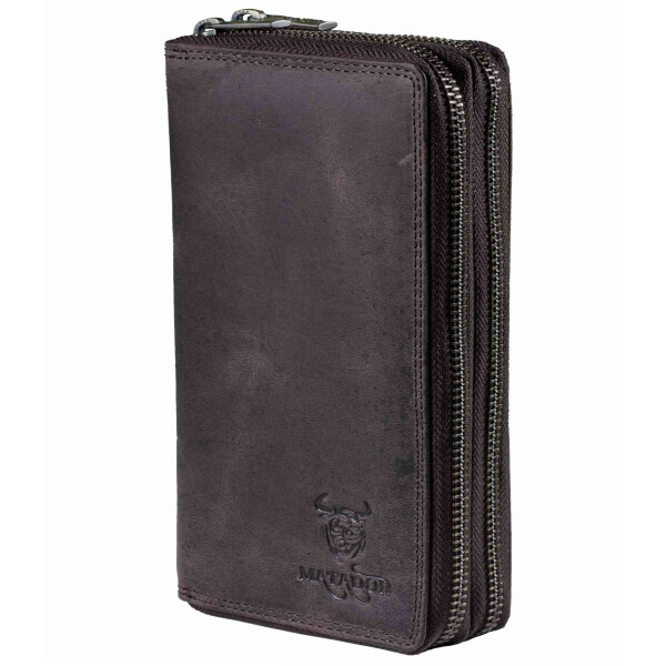MATADOR MADRID Geldbörse Damen XXL Groß Leder TüV RFID Dunkel-Braun