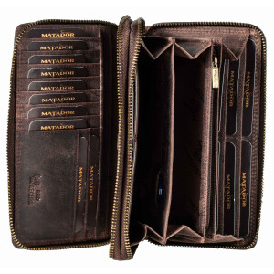 MATADOR MADRID Geldbörse Damen XXL Groß Leder TüV RFID Dunkel-Braun