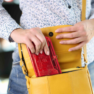 MATADOR PUEBLA Geldbörse Damen Leder Groß RFID TüV Blumen Rot