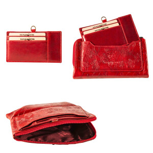 MATADOR PUEBLA Geldbörse Damen Leder Groß RFID TüV Blumen Rot