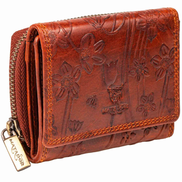 MATADOR Leder Geldbörse klein Damen CHIQUITO RFID Blumen Braun