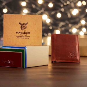MATADOR Leder Slim Wallet CHICAGO Bifold Vintage Braun RFID