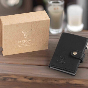 MATADOR Leder Slim Wallet MIAMI Kartenhalter RFID Schwarz