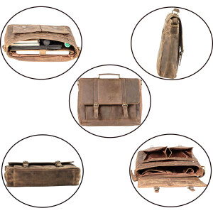 MATADOR Leder Umhängetasche DUBAI Laptoptasche 18 Zoll Hunter Braun