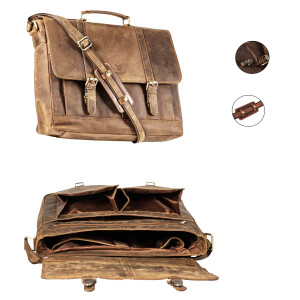 MATADOR Leder Umhängetasche DUBAI Laptoptasche 18 Zoll Hunter Braun