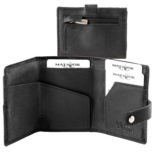 MATADOR Leder Slim Wallet MANCHESTER Trifold Schwarz RFID