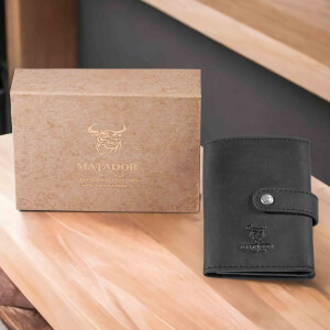 MATADOR Leder Slim Wallet MANCHESTER Trifold Schwarz RFID