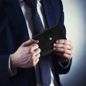MATADOR Leder Slim Wallet MANCHESTER Trifold Schwarz RFID