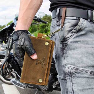MATADOR DALLAS Leder Biker Geldbörse mit Kette RFID Hunter-Braun