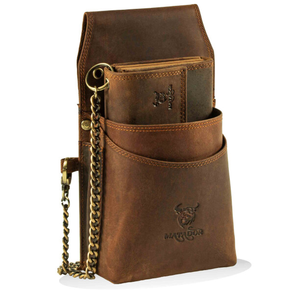 MATADOR VICIO Kellnerbörse mit Kette Leder Profi-Kellner-Set Hunter Braun