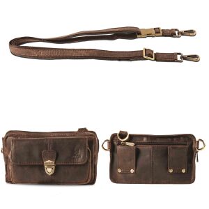 MATADOR Leder Handy Bauchtasche KAIRO 3 in 1 Dunkel Braun