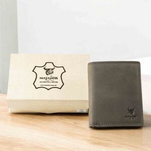 MATADOR VIGO Leder Geldbörse Groß Geldbeutel Herren Brieftasche Grau