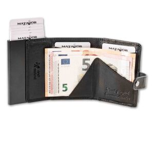 MATADOR MIAMI Slim Wallet mit XL-Münzfach Leder Nappa Schwarz