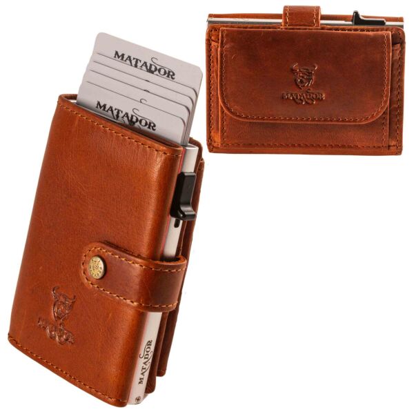 MATADOR Leder Kreditkartenetui MIAMI Kreditkartenhülle mit XL-Münzfach Vintage Braun