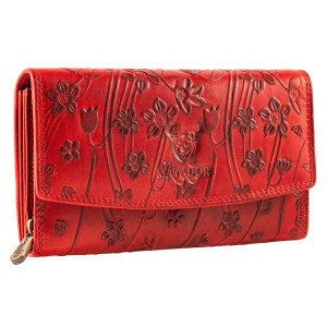 MATADOR | LIMA | Längliche Damen Geldbörse Echt Leder Blumen Rot