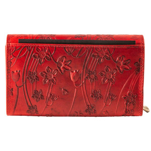 MATADOR | LIMA | Längliche Damen Geldbörse Echt Leder Blumen Rot