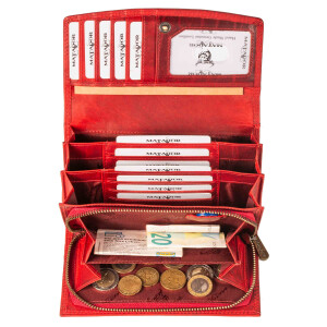 MATADOR | LIMA | Längliche Damen Geldbörse Echt Leder Blumen Rot