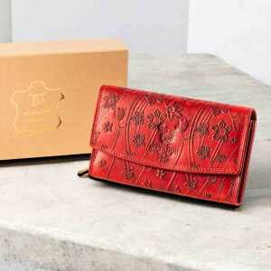 MATADOR | LIMA | Längliche Damen Geldbörse Echt Leder Blumen Rot