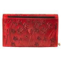 MATADOR | LIMA | Längliche Damen Geldbörse Echt Leder Blumen Rot