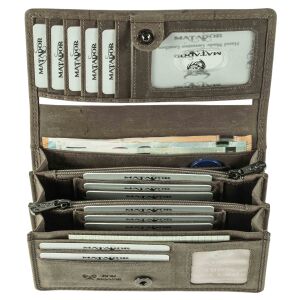 MATADOR VENEDIG Leder Damen Langbörse Geldbörse TüV RFID Grau