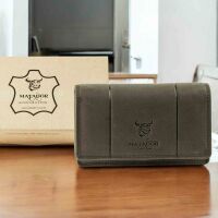 MATADOR VENEDIG Leder Damen Langbörse Geldbörse TüV RFID Grau