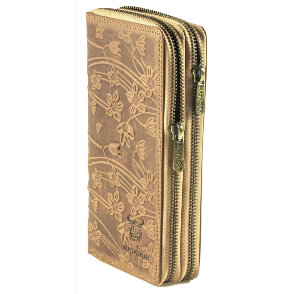 MATADOR | MADRID 2.0 | XXL Portemonnaie Damen Blumen Hell Braun