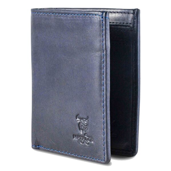 MATADOR Leder Minigeldbörse CHICAGO Mini Portemonnaie RFID Blau Navy