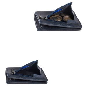 MATADOR Leder Minigeldbörse CHICAGO Mini Portemonnaie RFID Blau Navy