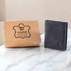 MATADOR Leder Minigeldbörse CHICAGO Mini Portemonnaie RFID Blau Navy