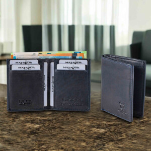 MATADOR Leder Slim Wallet CHICAGO Bifold Navy Blau RFID